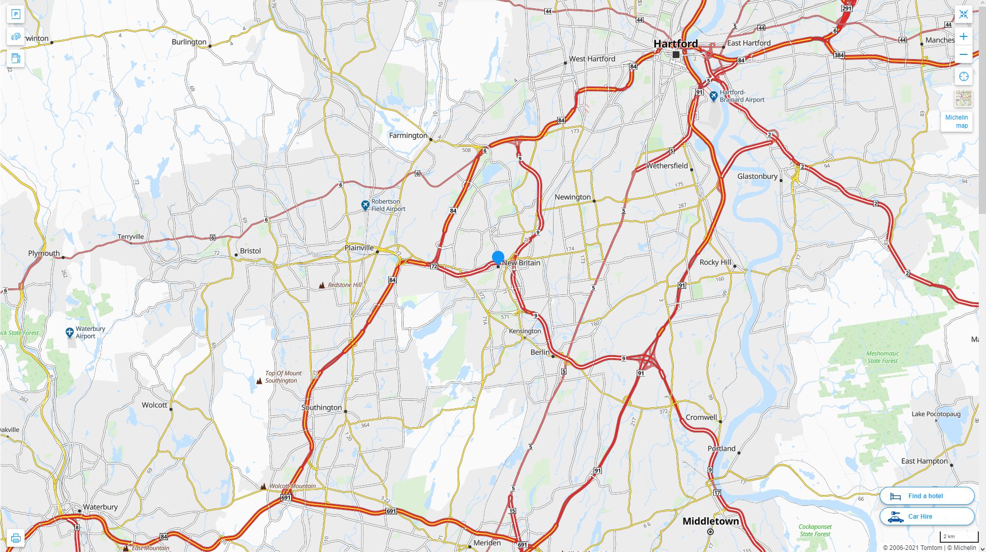 New Britain Connecticut Highway and Road Map